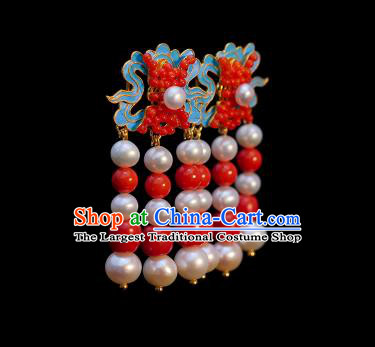 Chinese Qing Dynasty Queen Ear Accessories Ancient Empress Pearls Earrings
