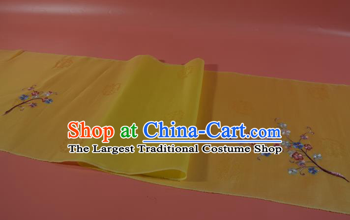 Chinese Yellow Silk Material Traditional Hanfu Embroidered Plum Blossom Silk Fabric