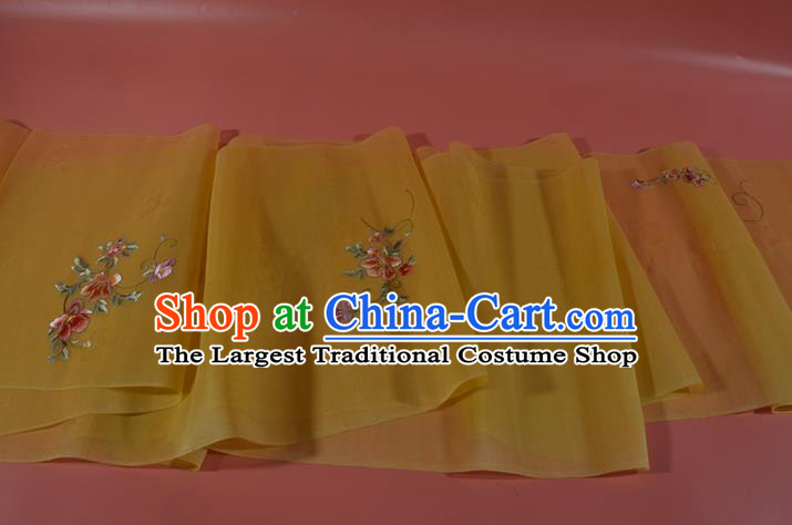 Chinese Traditional Hanfu Yellow Silk Fabric Embroidered Flowers Silk Material
