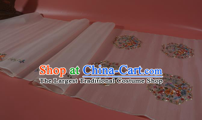 Chinese Traditional Hanfu Silk Fabric Classical Embroidered Butterfly Peony Pink Silk Material