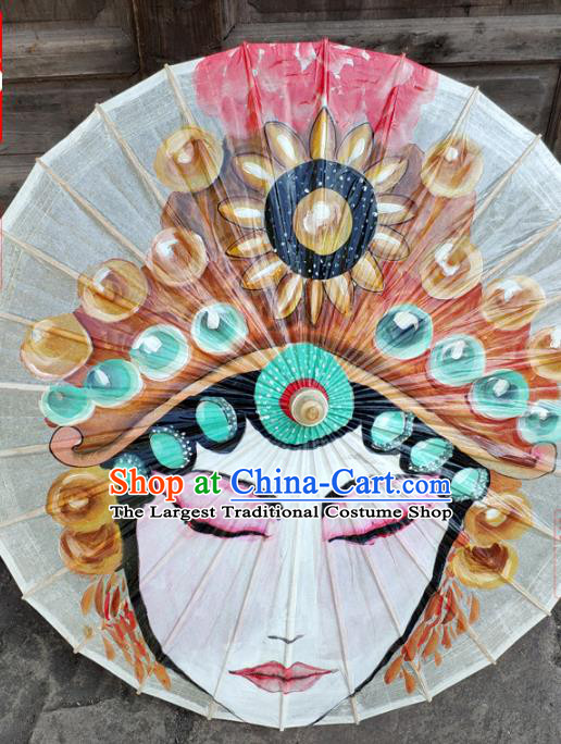 Traditional China White Oil Paper Umbrella Handmade Umbrellas Artware Painting Beijing Opera Umbrella