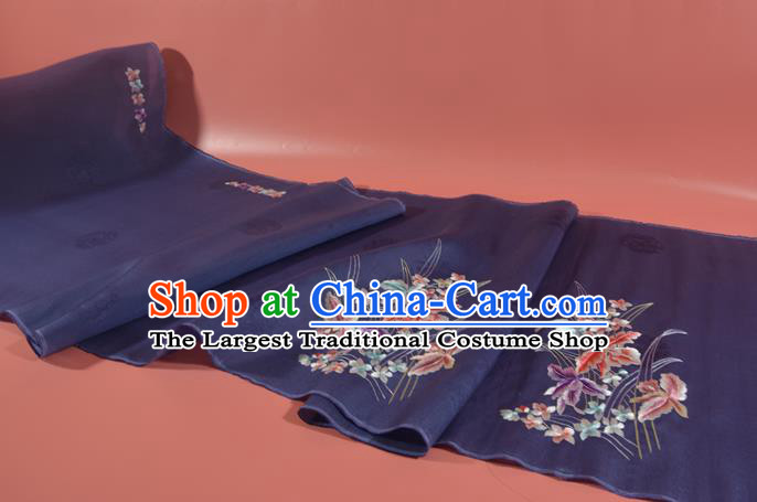 Traditional Korean Hanbok Silk Fabric Handmade Embroidered Orchids Purple Silk