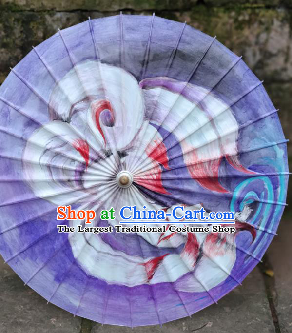 Traditional China Purple Oil Paper Umbrella Handmade Umbrellas Artware Painting Nine Tails Fox Umbrella
