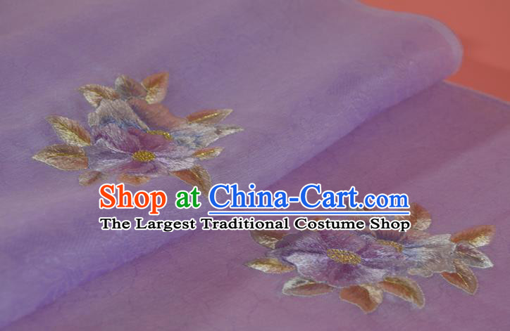 Traditional Korean Hanbok Dress Lilac Silk Fabric Handmade Embroidered Camellia Silk Cloth