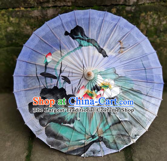 Traditional China Light Purple Oil Paper Umbrella Handmade Umbrellas Artware Ink Painting Lotus Umbrella
