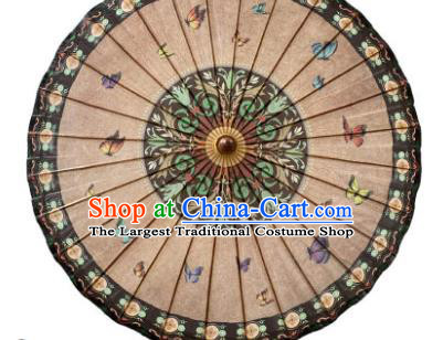Traditional China Hand Light Brown Umbrellas Artware Printing Butterfly Oil Paper Umbrella Classical Dance Umbrella