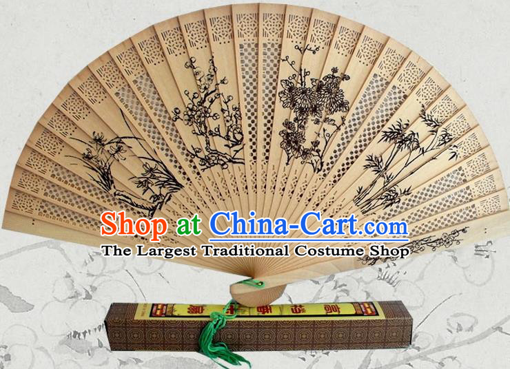Handmade China Ink Painting Plum Orchids Bamboo Chrysanthemum Accordion Traditional Folding Fan Incienso Fan