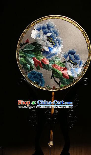 China Handmade Hanfu Silk Fans Traditional Embroidered Peony Circular Fan Classical Dance Palace Fan