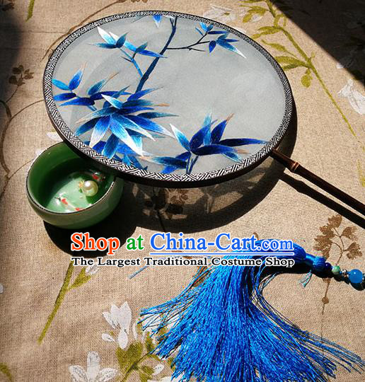 China Handmade Hanfu Fan Classical Dance Palace Fan Traditional Embroidered Bamboo Leaf Circular Fan