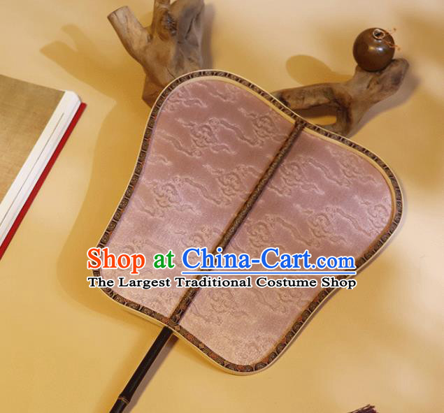 China Traditional Ming Dynasty Hanfu Fan Handmade Pink Silk Fan Classical Clouds Pattern Palace Fan