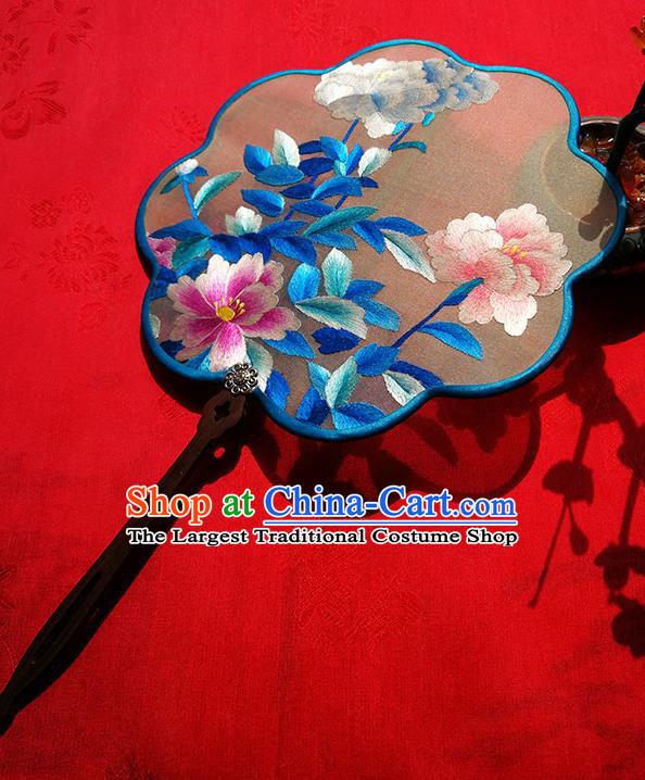 Handmade China Embroidered Peony Fan Classical Palace Fan Traditional Hanfu Fans Silk Fan