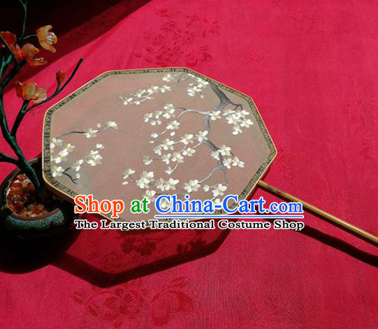 Handmade China Embroidered Pear Blossom Fan Traditional Hanfu Silk Fan Classical Palace Fan
