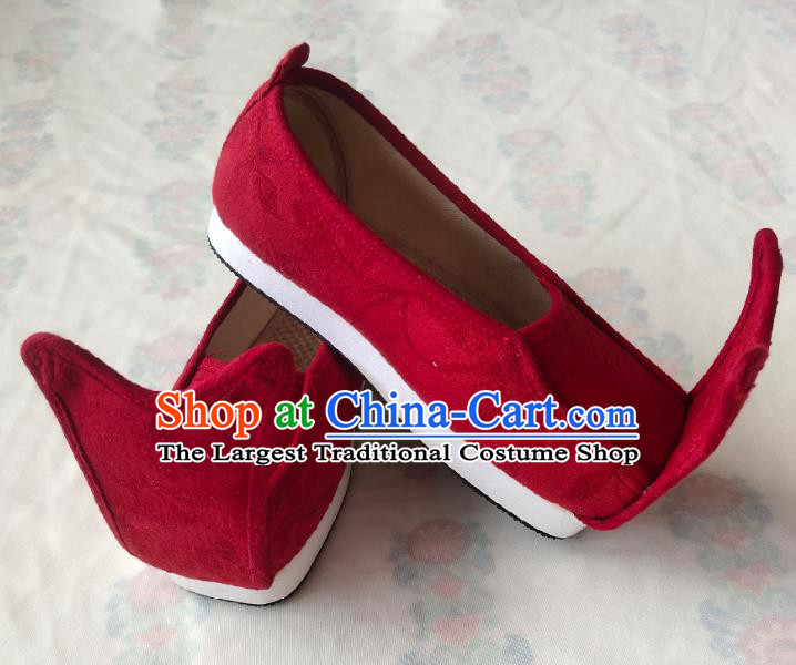 Chinese Traditional Hanfu Shoes Ancient Song Dynasty Scholar Red Cloth Shoes for Men