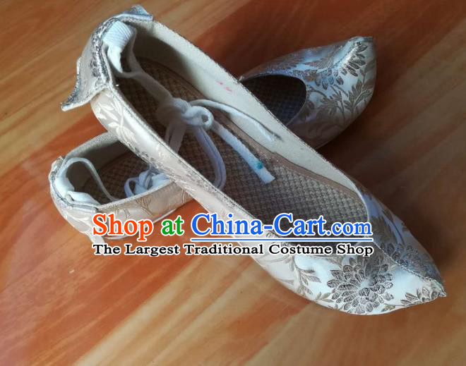 Chinese Ancient Scholar Light Blue Brocade Shoes Ming Dynasty Prince Shoes Traditional Hanfu Shoes