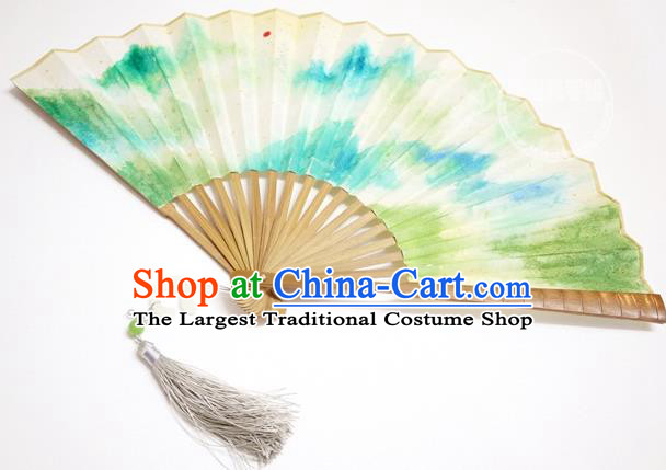 China Handmade Paper Accordion Traditional Folding Fan Classical Landscape Painting Fan
