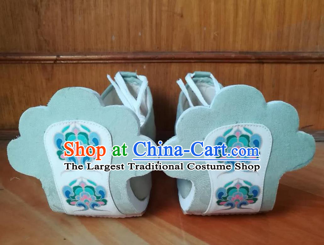 China Ancient Tang Dynasty Princess Lotus Shoes Traditional Hanfu Shoes Handmade Light Green Cloth Shoes