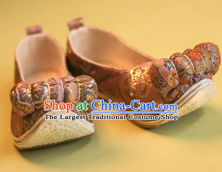 China Pink Satin Shoes Traditional Song Dynasty Wedding Shoes Handmade Ancient Princess Shoes
