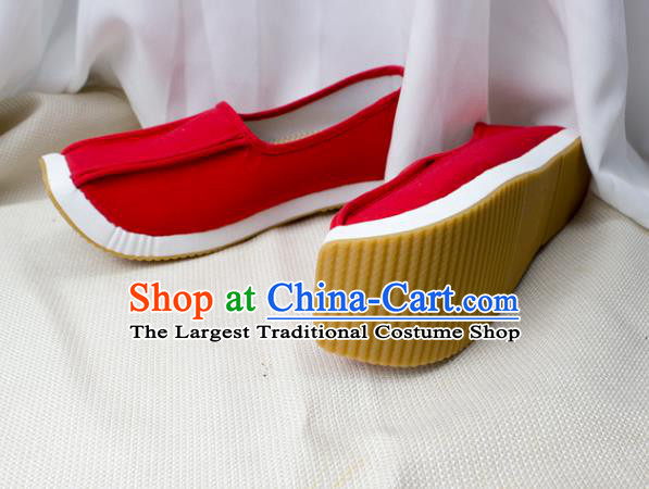 Chinese Ancient Scholar Shoes Handmade Red Cloth Shoes Traditional Song Dynasty Taoist Shoes