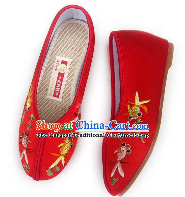 China Embroidered Red Satin Shoes Traditional Wedding Shoes National Women Shoes