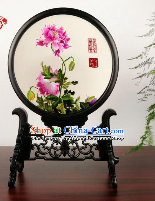 China Suzhou Embroidery Double Side Silk Screen Handmade Blackwood Table Screen