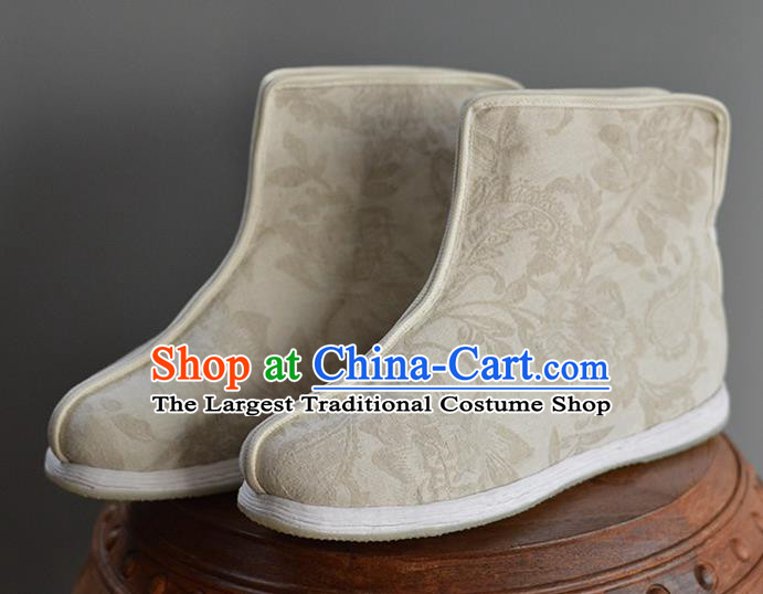 China Handmade Beige Cloth Shoes Ancient Swordsman Short Boots