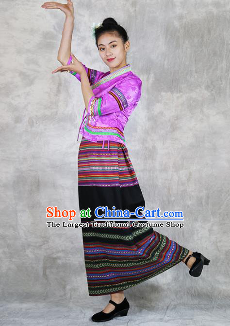 Chinese Yunnan Ethnic Woman Costume Dai Nationality Outfits Minority Folk Dance Dress Clothing
