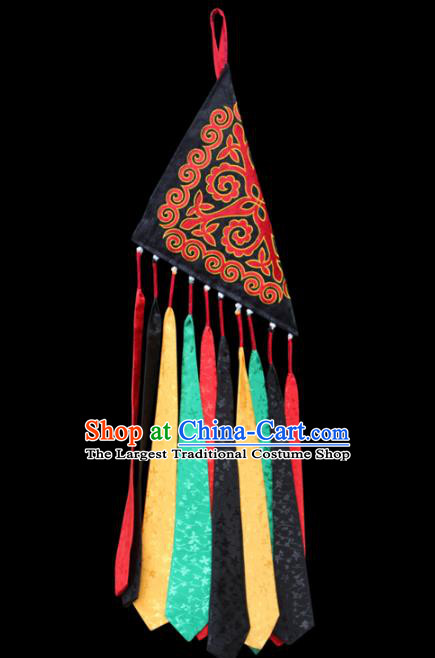 China Liangshan Ethnic Minority Stage Show Triangle Sachet Pendant Traditional Yi Nationality Black Silk Waist Accessories