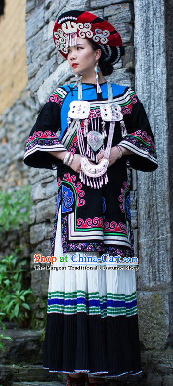 Chinese Ethnic Folk Dance Outfits Costumes Yi Nationality Wedding Bride Dress Clothing and Headdress