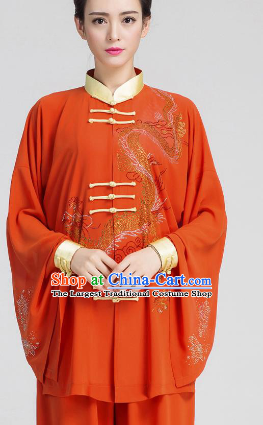 China Martial Arts Competition Clothing Kung Fu Costumes Tai Chi Orange Three Pieces Uniforms