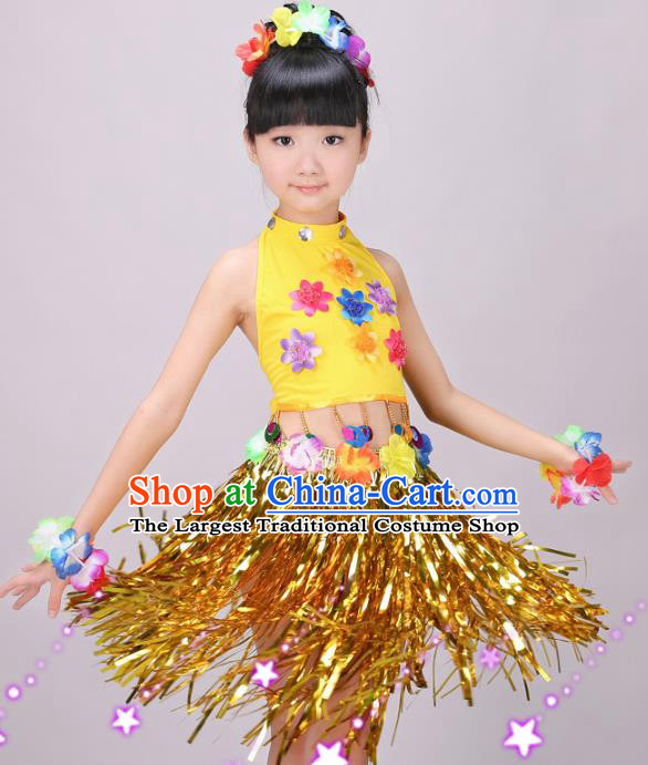 Top Stage Performance Clothing Children Day Dance Yellow Outfits Hawaiian Dance Dress
