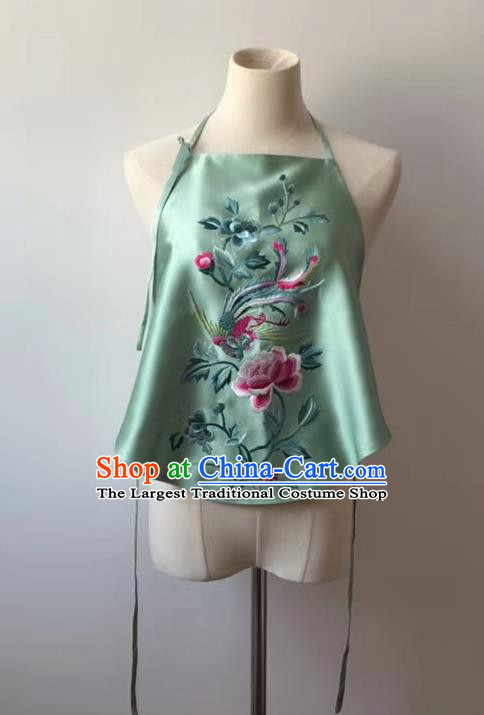Chinese National Women Stomachers Embroidered Phoenix Peony Green Bellyband Tang Suit Silk Undergarment