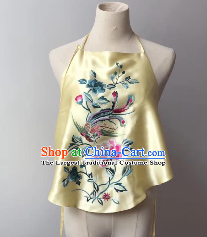 Chinese Embroidered Phoenix Peony Yellow Silk Bellyband Tang Suit Undergarment National Women Stomachers