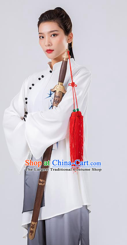China Traditional Tai Chi Performance Costumes Woman Wushu Hand Painting Bamboo Uniforms