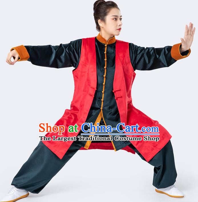 China Traditional Martial Arts Red Vest Shirt and Pants Winter Woman Kong Fu Training Uniforms