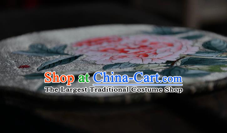 China Traditional White Silk Fan Classical Dace Fan Handmade Peony Painting Palace Fan