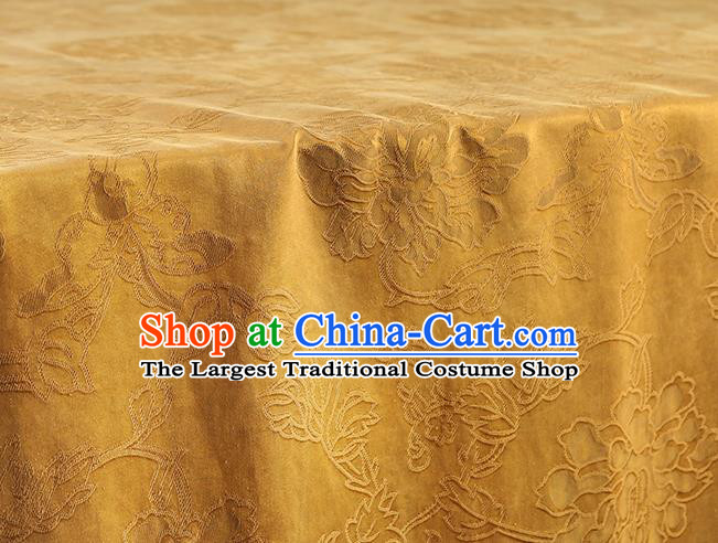 China Traditional Jacquard Peony Pattern Gambiered Guangdong Gauze Classical Cheongsam Golden Silk Fabric