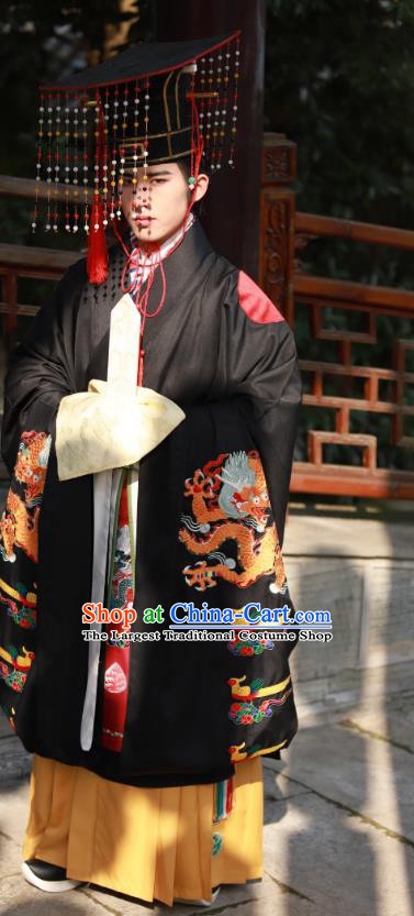Traditional Chinese Ming Dynasty Royal King Historical Costumes Ancient Emperor Wedding Clothing and Headwear