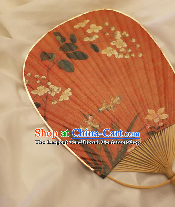 Asian China Hand Painting Orchids Fans Japanese Red Paper Fan Classical Dance Bamboo Fan