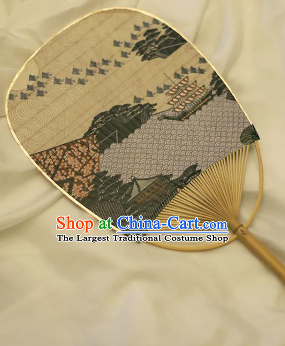 Asian Japanese Paper Fan Handmade Printing Wave Ship Fans Japan Classical Dance Bamboo Fan