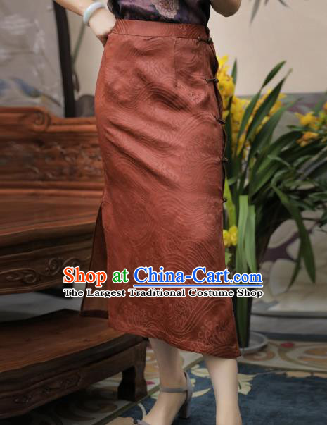 Chinese Traditional Red Silk Skirt National Woman Gambiered Guangdong Gauze Sheath Skirt