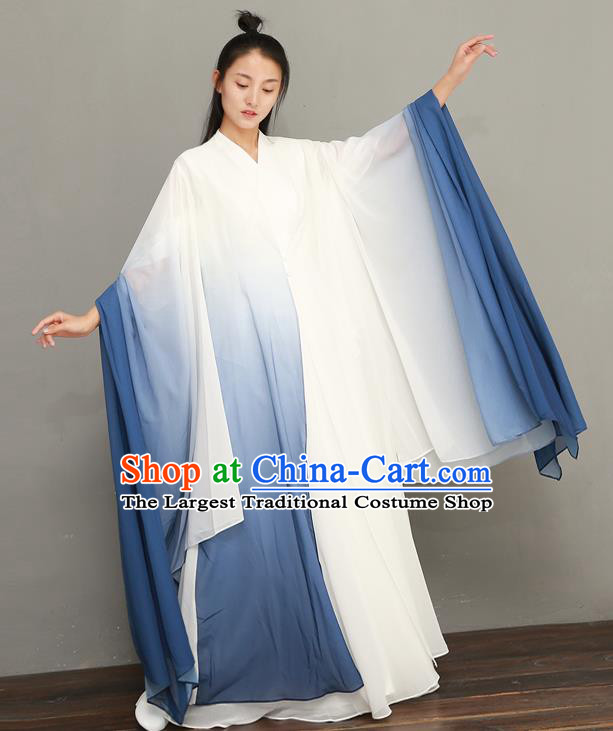 Asian Chinese National Zen Clothing Classical Three Pieces Costumes Traditional Tang Suit Blue Chiffon Dress