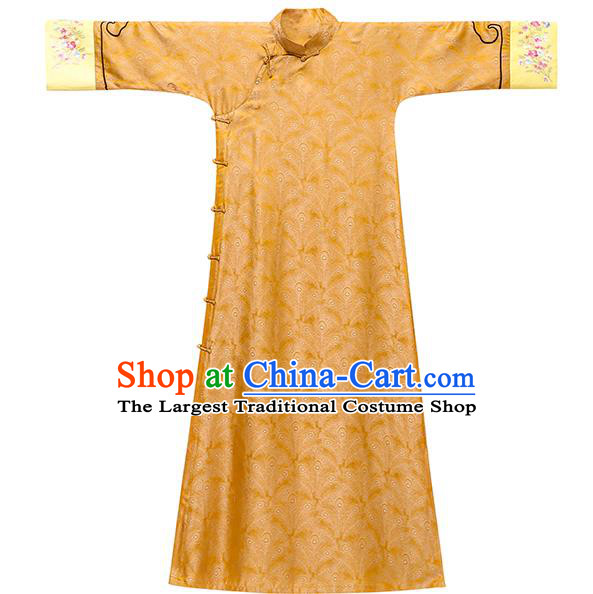Asian Chinese Classical Golden Song Brocade Cheongsam Clothing Traditional Embroidered Silk Qipao Dress