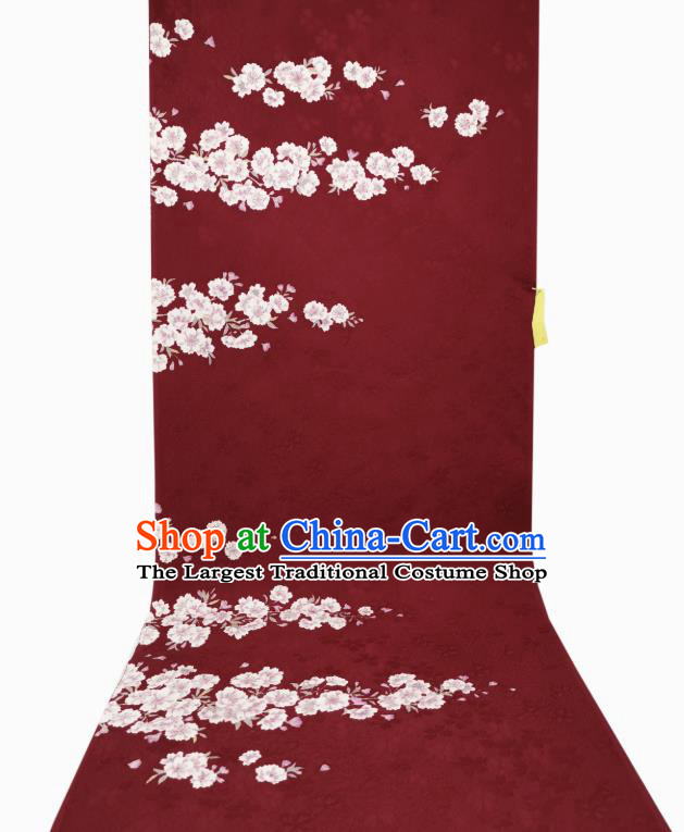 Asian Japan Classical Sakura Pattern Dark Red Silk Fabric Japanese Traditional Kimono Silk Drapery