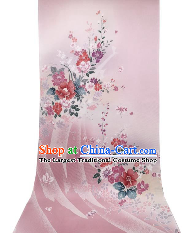 Asian Japan Traditional Printing Brocade Drapery Japanese Classical Tsukesage Kimono Pink Silk Fabric