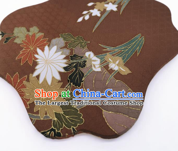 China Traditional Brown Silk Fan Cheongsam Dance Fans Hand Painting Orchids Chrysanthemum Palace Fan