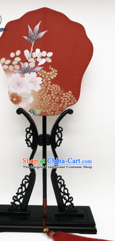 China Classical Hanfu Fans Hand Painting Flowers Palace Fan Traditional Wedding Red Silk Fan