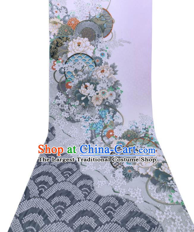 Asian Japan Traditional Brocade Drapery Japanese Classical Peony Pattern Design Kimono Violet Silk Fabric