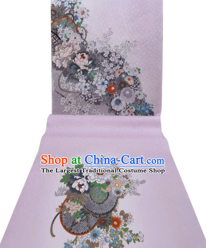Asian Japanese Classical Chrysanthemum Peony Pattern Design Kimono Violet Silk Fabric Japan Traditional Brocade Drapery