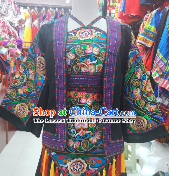 Chinese Hmong Ethnic Woman Costumes Traditional Guizhou Miao National Minority Folk Dance Clothing