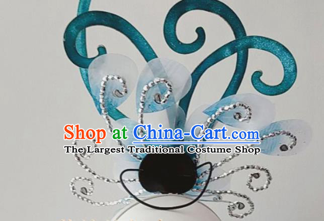 China Traditional Yangko Dance Hair Accessories Folk Dance Blue Hair Clasp Handmade Fan Dance Headwear